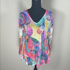 Kathrina Marie Colorful Long Sleeve Top Large Made in USA Soft Rayon Blend